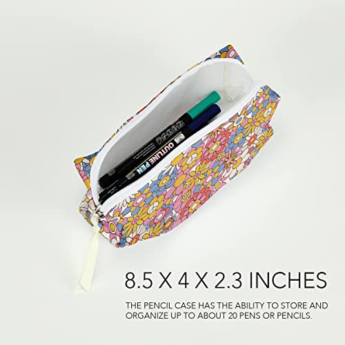 Pencil Pouch Pencil Case Pencil Bag Pen Case Pouch Box Organizer for Teen Girls Boys School Students Men Women Waterproof Zipper Pouch for Office Supplies Makeup, Hippie Retro Daisy Flower Decor