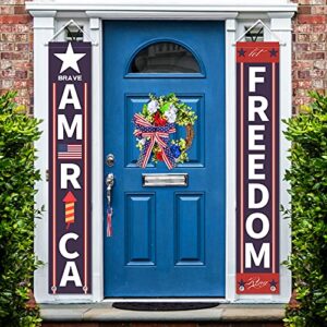 4th of july banner porch sign, independence day american flag banner outdoor patriotic decorations hanging signs banners – fourth of july patriotic banner decrations for front door yard (2 pcs)