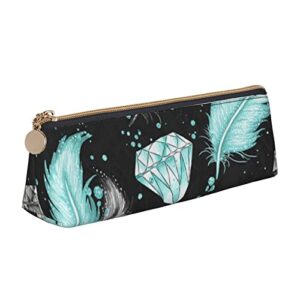pearls diamonds and feathers pencil case portable pen pouch with zipper leather pencil bag storage box stationery organizer for office work