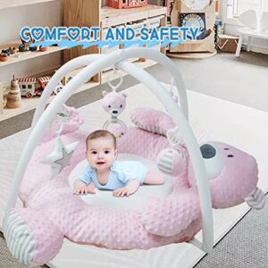 6-in-1 Baby Gym Play Mat, Detachable Plush Play Gym and Play Mat for Sensory and Motor Skill Development Language Discovery, Thicker Non-Slip Baby Activity Gym, Babies to Toddlers as Gift (Pink)