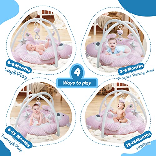 6-in-1 Baby Gym Play Mat, Detachable Plush Play Gym and Play Mat for Sensory and Motor Skill Development Language Discovery, Thicker Non-Slip Baby Activity Gym, Babies to Toddlers as Gift (Pink)