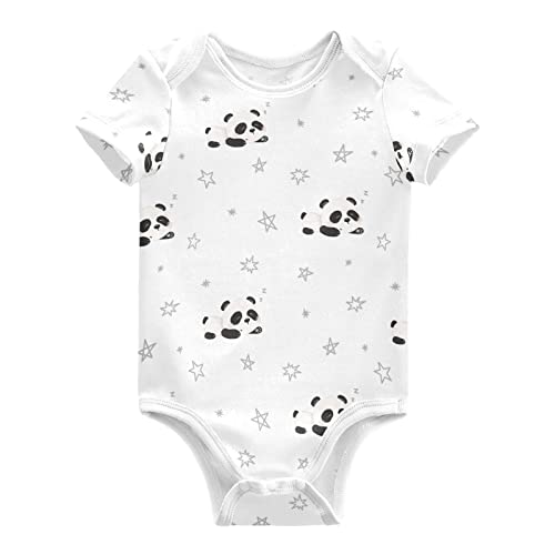 vvfelixl Baby Bodysuits Unisex Little Panda Stars Short Sleeve Cotton Baby Clothes for Boys Girls 3M White