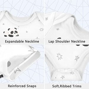 vvfelixl Baby Bodysuits Unisex Little Panda Stars Short Sleeve Cotton Baby Clothes for Boys Girls 3M White