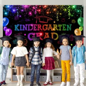 Kindergarten Graduation Decoration-Kindergarten Graduation Backdrop Class of 2023 Last Day of School Background Banner Preschool Elementary Celebration Graduation Party Supplies (Black)