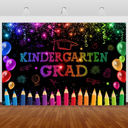 Kindergarten Graduation Decoration-Kindergarten Graduation Backdrop Class of 2023 Last Day of School Background Banner Preschool Elementary Celebration Graduation Party Supplies (Black)