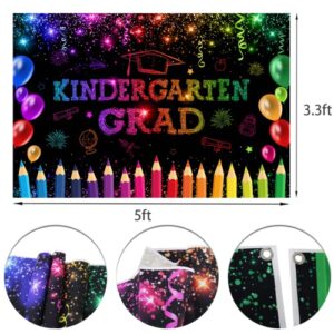 Kindergarten Graduation Decoration-Kindergarten Graduation Backdrop Class of 2023 Last Day of School Background Banner Preschool Elementary Celebration Graduation Party Supplies (Black)