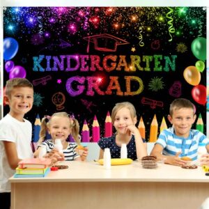 Kindergarten Graduation Decoration-Kindergarten Graduation Backdrop Class of 2023 Last Day of School Background Banner Preschool Elementary Celebration Graduation Party Supplies (Black)