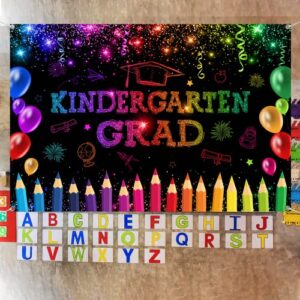 Kindergarten Graduation Decoration-Kindergarten Graduation Backdrop Class of 2023 Last Day of School Background Banner Preschool Elementary Celebration Graduation Party Supplies (Black)