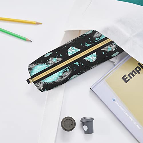 Pearls Diamonds And Feathers Pencil Case Portable Pen Pouch With Zipper Leather Pencil Bag Storage Box Stationery Organizer For Office Work