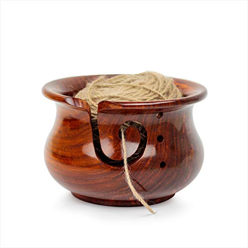 Nagina International Kitchen Pot Styled Premium Wood Crafted Portable Yarn Storage Knitting Bowl (Large, Rose Wood)