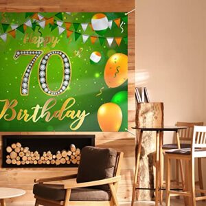 Happy 70th Birthday Backdrop Banner Decor Green - Glitter Cheers to 70 Years Old Birthday Party Theme Decorations for Men Women Supplies