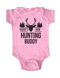 cute & funny daddy’s new hunting buddy – baby one piece bodysuit (6 months bodysuit, pink)