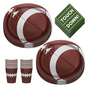 football party game ball oval paper dinner plates, beverage napkins, and beverage cups (serves 16)