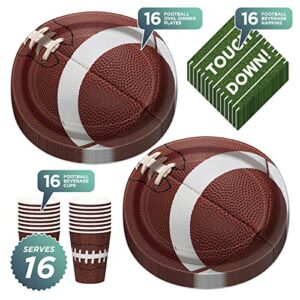 Football Party Game Ball Oval Paper Dinner Plates, Beverage Napkins, and Beverage Cups (Serves 16)