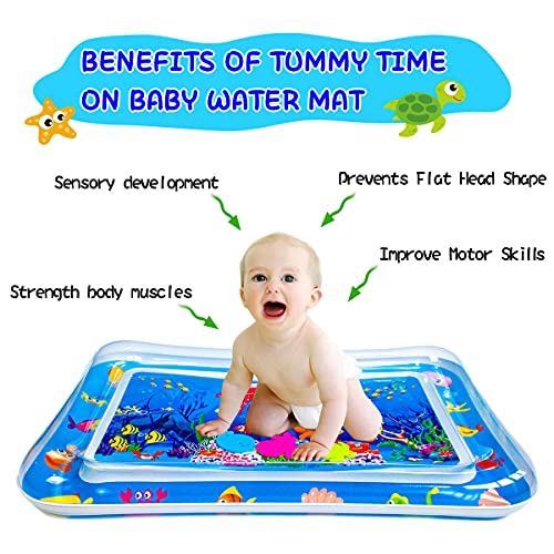 YGJ Inflatable Tummy Time Mat Premium Kids Boys Girls Water Play Mat for Infants, Strengthen Your Kids Boys Girls Muscles, Portable Blue