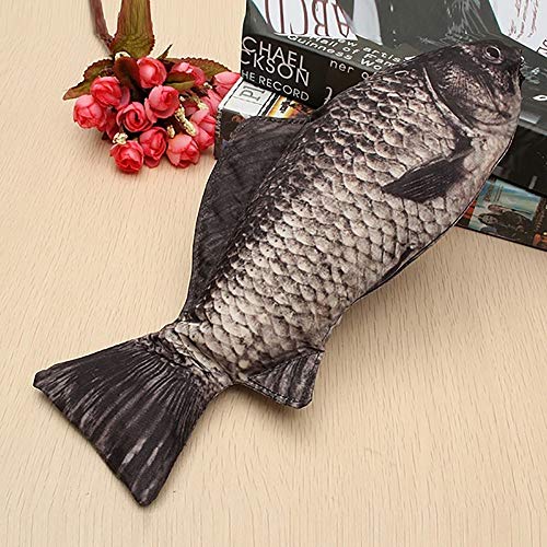 ROORUER Pencil Case,Back to SchoolPencil Pouch Pen Bag, Carp Pen Bag Realistic Fish Shape Make-up Pouch with Zipper (Black)