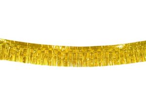 blukey 10 feet long roll gold foil fringe garland – pack of 1 | shiny metallic tassle banner | ideal for parade floats, bridal shower, wedding, birthday | wall hanging fringe garland banner