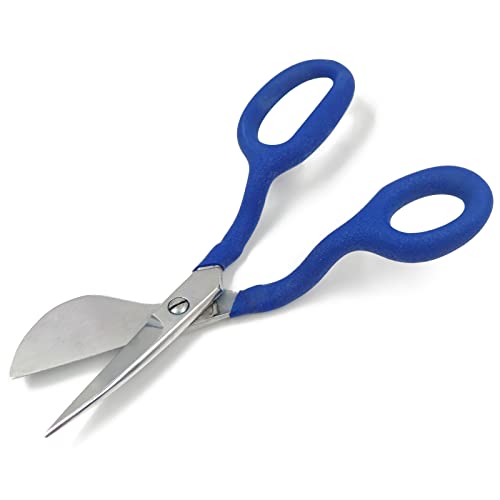 Duckbill Applique Blade Scissors, HAND U JOURNEY, 7 Inch - Double Bent Curved Offset Handle Scissors for for Carpet Pile,Rug-punch- Blue