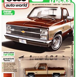 Auto World 1983 Chevy Silverado 10 Fleetside Pickup Truck Light Bronze Met. w/Almond Brown Sides Ltd Ed 17120 pcs 1/64 Diecast Model by Autoworld 64322-AWSP074 A (AWSP074/24A)