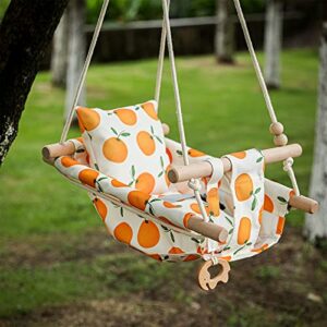 Canvas Baby Hammock Swing for Infants and Toddler up to 4 Year, Indoor and Outdoor Hanging Swing Chair Seat with Soft Cushion/Safety Belt/Mounting Hardware,Orange