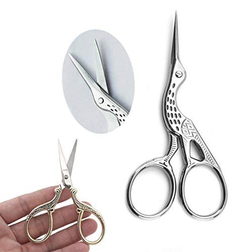 6PCS Stainless Steel Small Sewing Scissors, 3.6 Inch Sewing Dressmaker Scissors, Stork Scissors Office Fabric Crane Detail Scissors Craft Supplies for Embroidery, Craft, Needle Work, Art Work