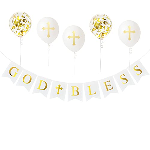 CHRORINE God Bless Banner Kit Baptism Decorations for Boys Girls, First Communion Banner Kit First Communion Confirmation Decorations