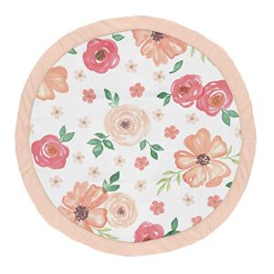 Sweet Jojo Designs Peach and Green Shabby Chic Playmat Tummy Time Baby and Infant Play Mat for Watercolor Floral Collection - Pink Rose Flower