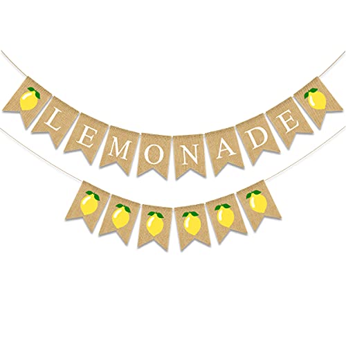 JOZON Lemonade Burlap Banner and Lemon Burlap Banner Jute Summer Lemon Theme Bunting Banner Garland Summer Lemon Theme Birthday Baby Shower Party Decor Lemonade Stand Decorations