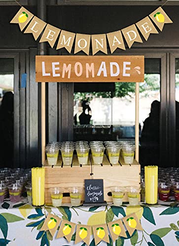 JOZON Lemonade Burlap Banner and Lemon Burlap Banner Jute Summer Lemon Theme Bunting Banner Garland Summer Lemon Theme Birthday Baby Shower Party Decor Lemonade Stand Decorations