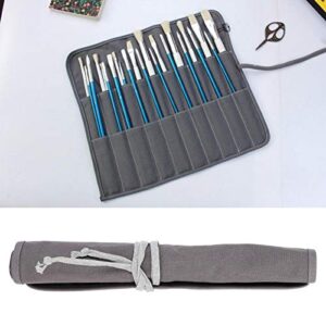 GLOGLOW Canvas Paintbrush Wrap Roll Up Case Holder, Gray Canvas Paintbrush Holder Paint Pen Roll Up Bag Case Travel Drawing Paintbrush Roll Organizer (Brushes NOT Included)