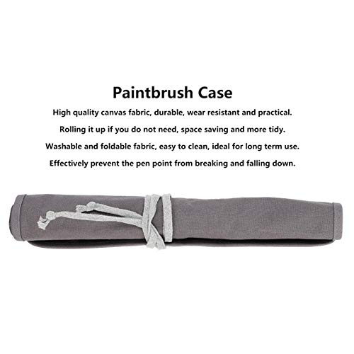 GLOGLOW Canvas Paintbrush Wrap Roll Up Case Holder, Gray Canvas Paintbrush Holder Paint Pen Roll Up Bag Case Travel Drawing Paintbrush Roll Organizer (Brushes NOT Included)