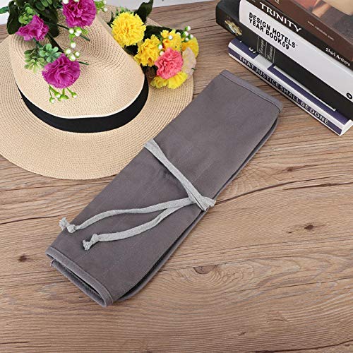 GLOGLOW Canvas Paintbrush Wrap Roll Up Case Holder, Gray Canvas Paintbrush Holder Paint Pen Roll Up Bag Case Travel Drawing Paintbrush Roll Organizer (Brushes NOT Included)