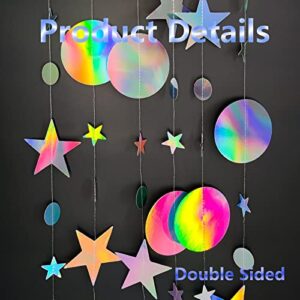 52ft Glitter Circle Dot Star Garland, Iridescent Hanging Bunting Streamer Banner Backdrop, Twinkle Star Photo Props for Halloween Birthday Wedding Bridal Baby Shower Unicorn Party Decorations Supplies