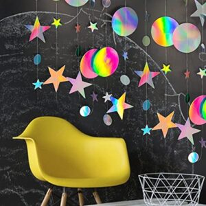 52ft Glitter Circle Dot Star Garland, Iridescent Hanging Bunting Streamer Banner Backdrop, Twinkle Star Photo Props for Halloween Birthday Wedding Bridal Baby Shower Unicorn Party Decorations Supplies