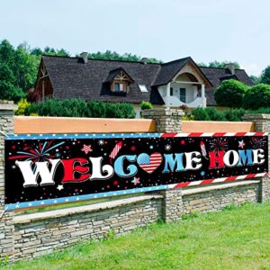 welcome home banner large fabric patriotic theme welcome banner garland veterans day hanging backdrop sign decoration for greeting police military army heroes theme party supplies, 71 x 16 inches
