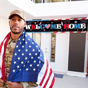 Welcome Home Banner Large Fabric Patriotic Theme Welcome Banner Garland Veterans Day Hanging Backdrop Sign Decoration for Greeting Police Military Army Heroes Theme Party Supplies, 71 x 16 Inches