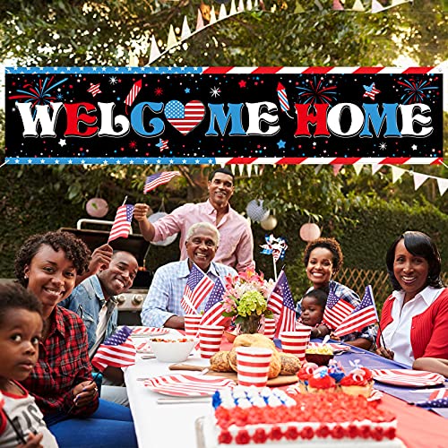 Welcome Home Banner Large Fabric Patriotic Theme Welcome Banner Garland Veterans Day Hanging Backdrop Sign Decoration for Greeting Police Military Army Heroes Theme Party Supplies, 71 x 16 Inches