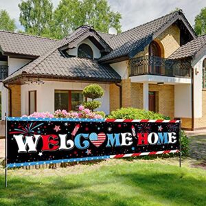 Welcome Home Banner Large Fabric Patriotic Theme Welcome Banner Garland Veterans Day Hanging Backdrop Sign Decoration for Greeting Police Military Army Heroes Theme Party Supplies, 71 x 16 Inches