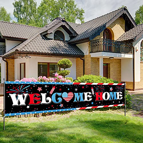 Welcome Home Banner Large Fabric Patriotic Theme Welcome Banner Garland Veterans Day Hanging Backdrop Sign Decoration for Greeting Police Military Army Heroes Theme Party Supplies, 71 x 16 Inches