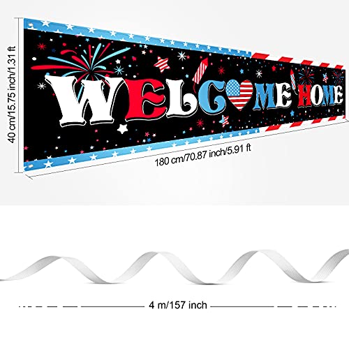 Welcome Home Banner Large Fabric Patriotic Theme Welcome Banner Garland Veterans Day Hanging Backdrop Sign Decoration for Greeting Police Military Army Heroes Theme Party Supplies, 71 x 16 Inches