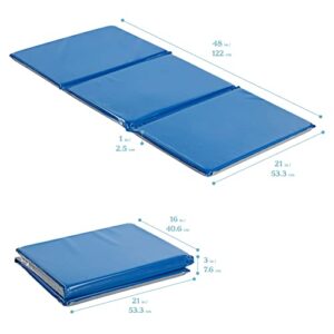 ECR4Kids Everyday Folding Rest Mat, 3-Section, 1in, Classroom Furniture, Blue/Grey