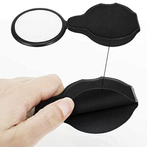 Dreamtop 5 Pack 10X Pocket Magnifier Mini Magnifying Glass 50mm Folding Magnifying Glass Loupe with Rotating Protective Holster for Reading Maps, Lables, Crafts