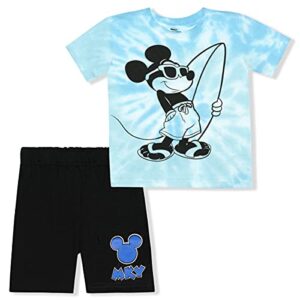 disney mickey mouse boys’ short sleeve t-shirt and shorts set for infant and toddler – blue/black