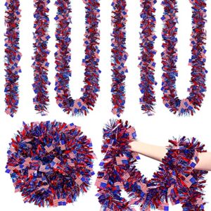 whaline 4pcs 26ft 4th of july tinsel garland patriotic red blue tinsel twist with american flag metallic tinsel hanging ornament for independence day memorial day home party decoration