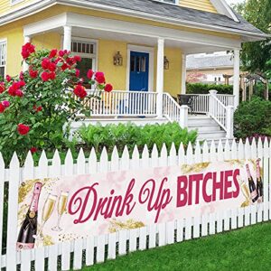 drink up bitch large banner, engagement banner, hen party, bride to be lawn sign porch sign, bachelorette party decorations, indoor outdoor backdrop 8.9 x 1.6 feet