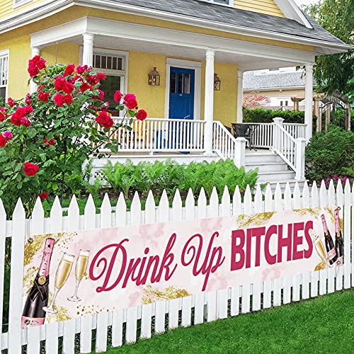 Drink Up Bitch Large Banner, Engagement Banner, Hen Party, Bride to Be Lawn Sign Porch Sign, Bachelorette Party Decorations, Indoor Outdoor Backdrop 8.9 x 1.6 Feet