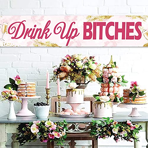 Drink Up Bitch Large Banner, Engagement Banner, Hen Party, Bride to Be Lawn Sign Porch Sign, Bachelorette Party Decorations, Indoor Outdoor Backdrop 8.9 x 1.6 Feet