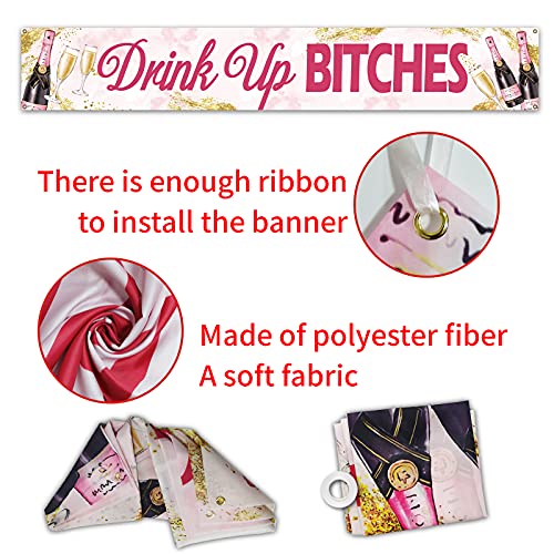 Drink Up Bitch Large Banner, Engagement Banner, Hen Party, Bride to Be Lawn Sign Porch Sign, Bachelorette Party Decorations, Indoor Outdoor Backdrop 8.9 x 1.6 Feet