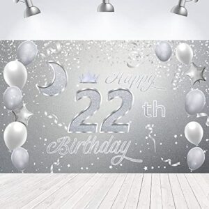 sweet happy 22th birthday backdrop banner poster 22 birthday party decorations 22th birthday party supplies 22th photo background for girls,boys,women,men – silver 72.8 x 43.3 inch