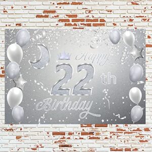 Sweet Happy 22th Birthday Backdrop Banner Poster 22 Birthday Party Decorations 22th Birthday Party Supplies 22th Photo Background for Girls,Boys,Women,Men - Silver 72.8 x 43.3 Inch